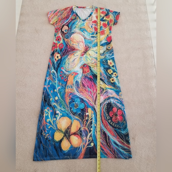 Exclusive Heart Floral Artistic Abstract Peacock Print Maxi Dress Size XL - Picture 10 of 11